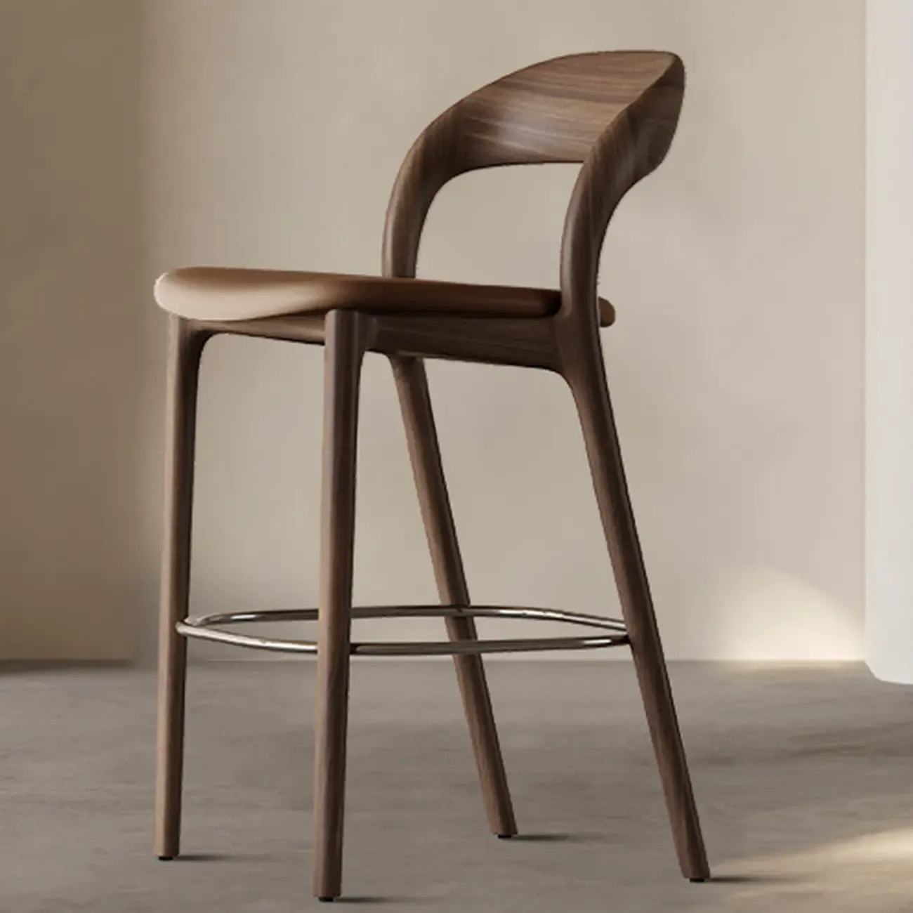 Mid-Century Modern Wood Faux Leather Bar Stool