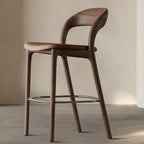 Mid-Century Modern Wood Faux Leather Bar Stool
