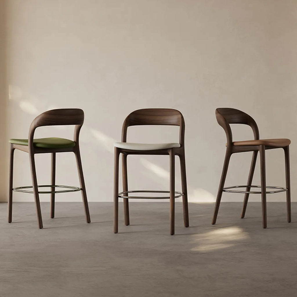 Mid-Century Modern Wood Faux Leather Bar Stool