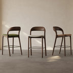 Mid-Century Modern Wood Faux Leather Bar Stool