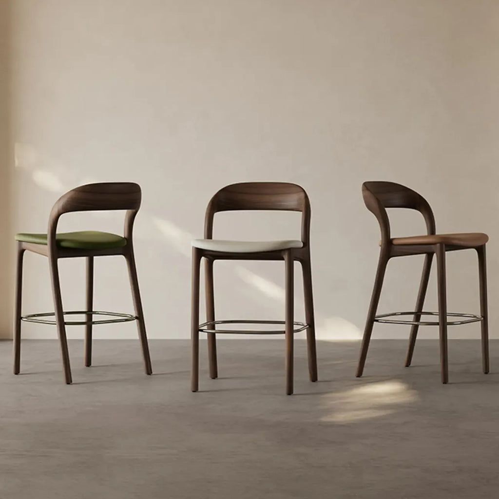 Mid-Century Modern Wood Faux Leather Bar Stool