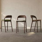 Mid-Century Modern Wood Faux Leather Bar Stool
