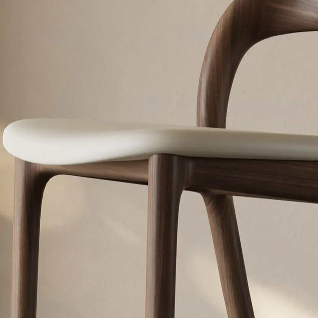 Mid-Century Modern Wood Faux Leather Bar Stool