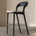 Mid-Century Modern Wood Faux Leather Bar Stool