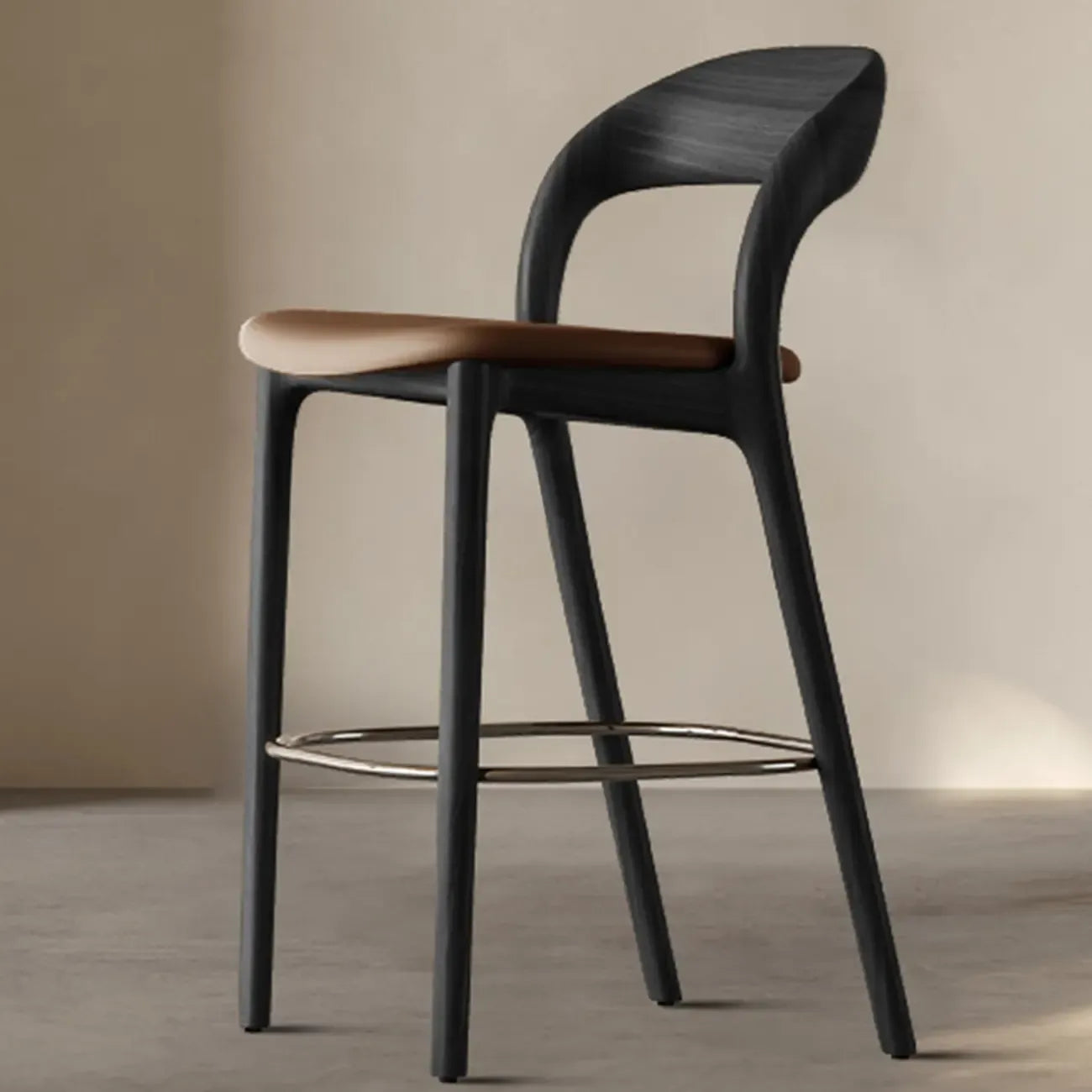 Mid-Century Modern Wood Faux Leather Bar Stool