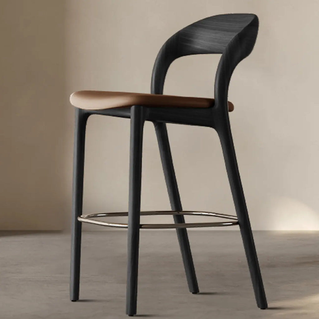 Mid-Century Modern Wood Faux Leather Bar Stool