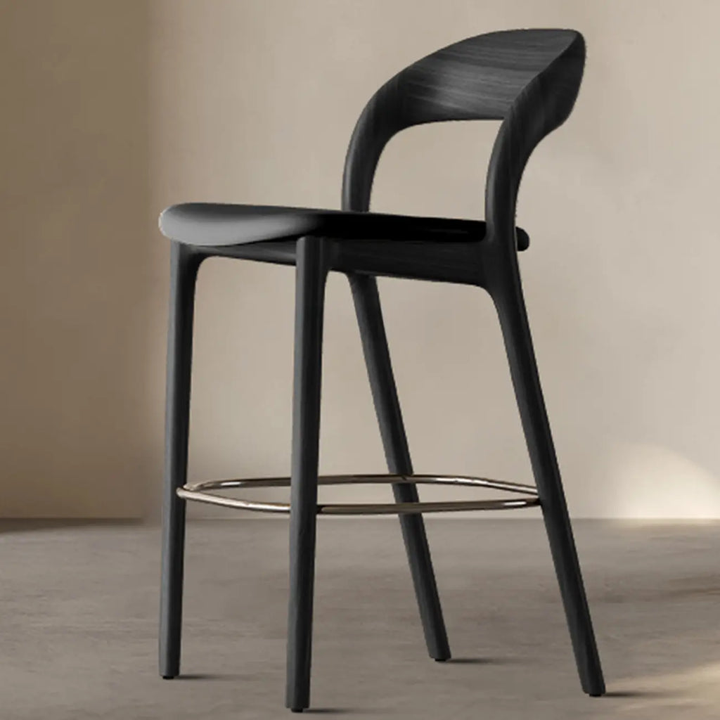 Mid-Century Modern Wood Faux Leather Bar Stool