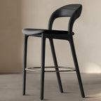 Mid-Century Modern Wood Faux Leather Bar Stool