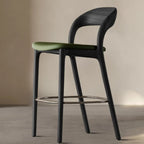 Mid-Century Modern Wood Faux Leather Bar Stool