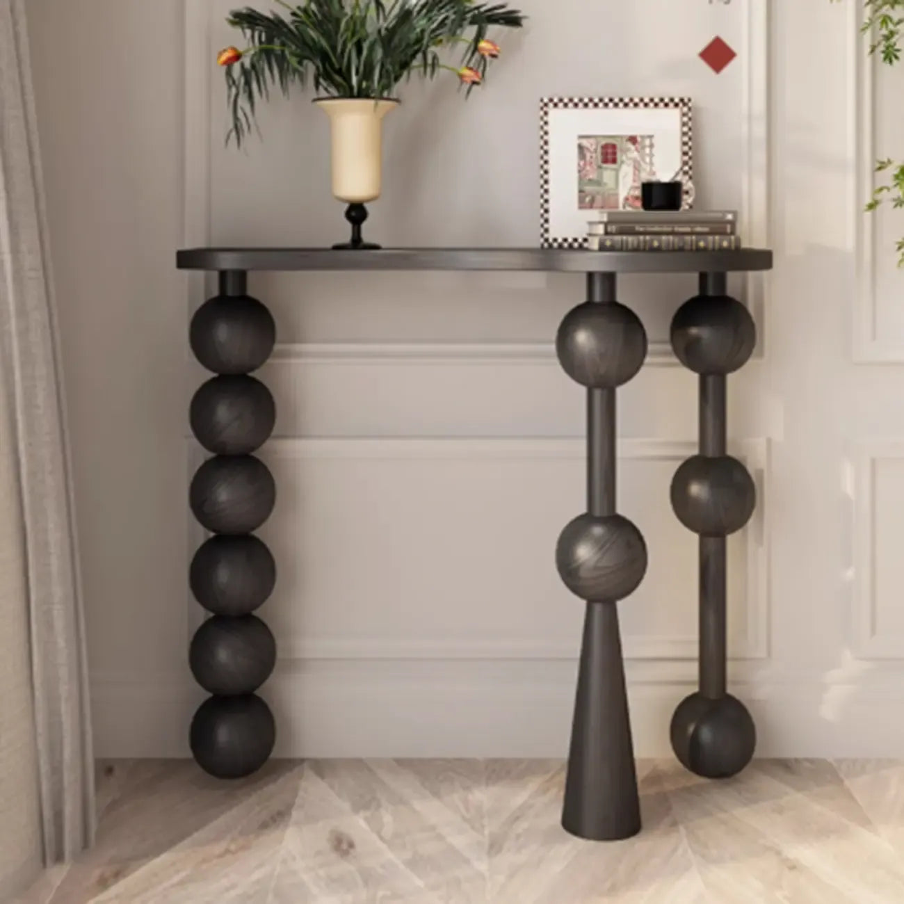 Artistic Walnut Wood Turned Leg Entry Console Table