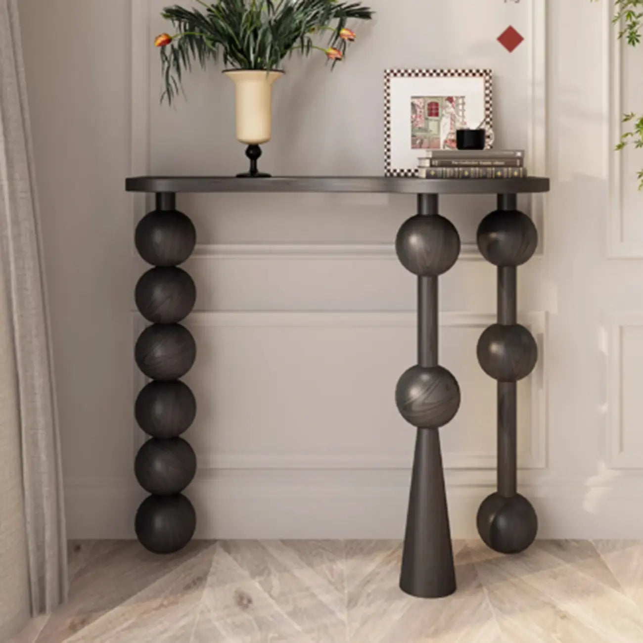 Artistic Walnut Wood Turned Leg Entry Console Table