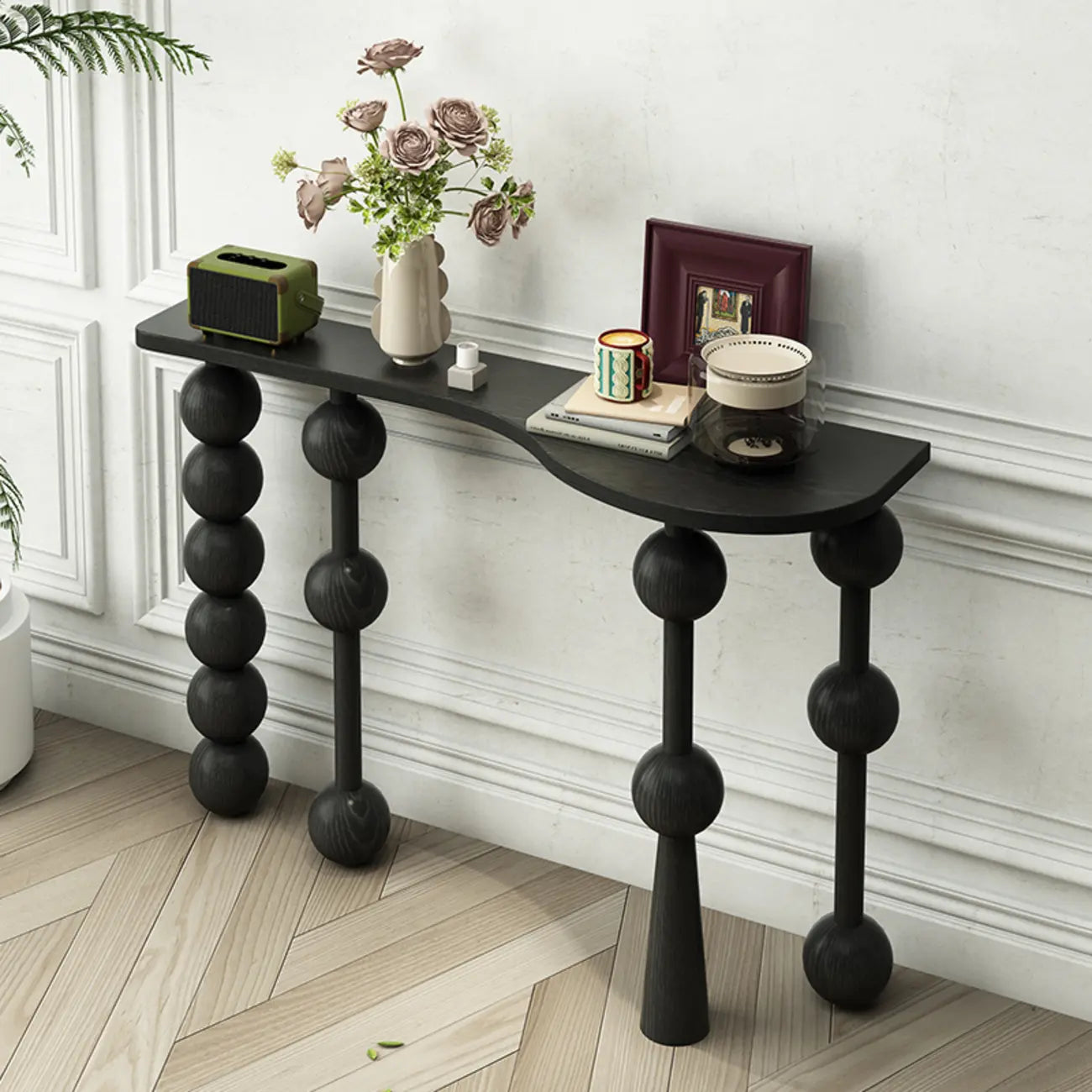Artistic Walnut Wood Turned Leg Entry Console Table