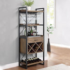 Brown Woodworking Unfixed Wine Bottle & Open Glass Rack with Shelf