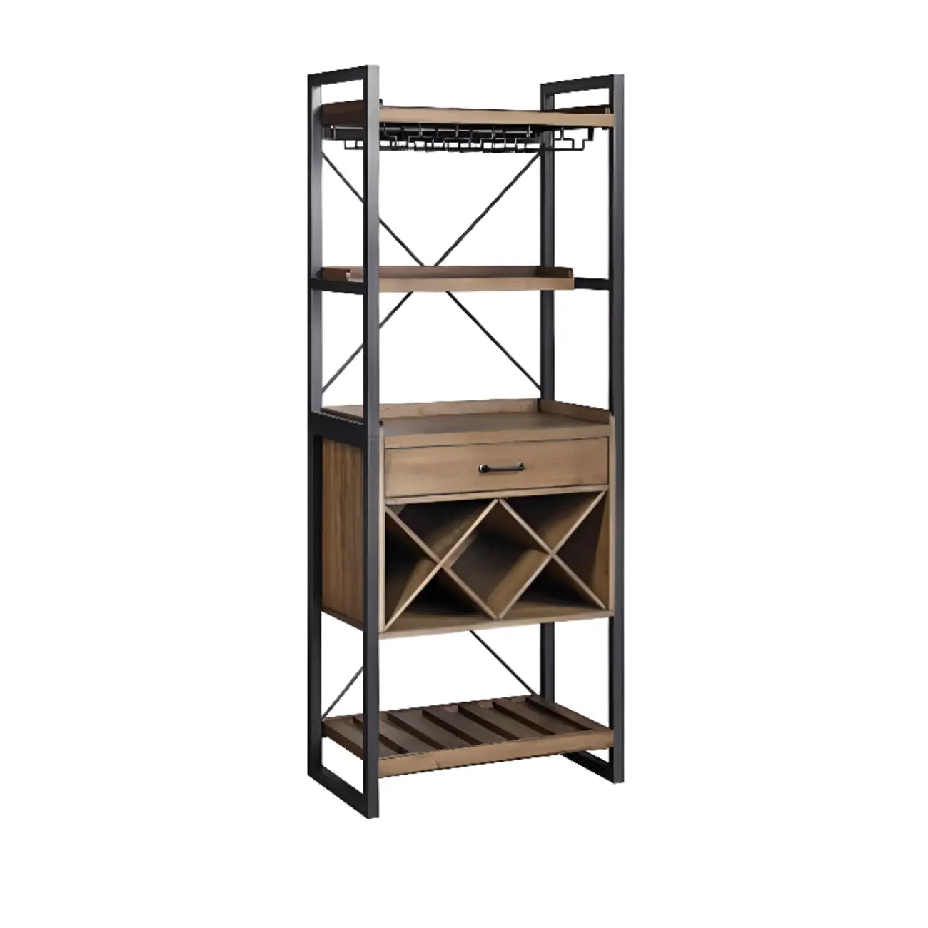 Brown Woodworking Unfixed Wine Bottle & Open Glass Rack with Shelf