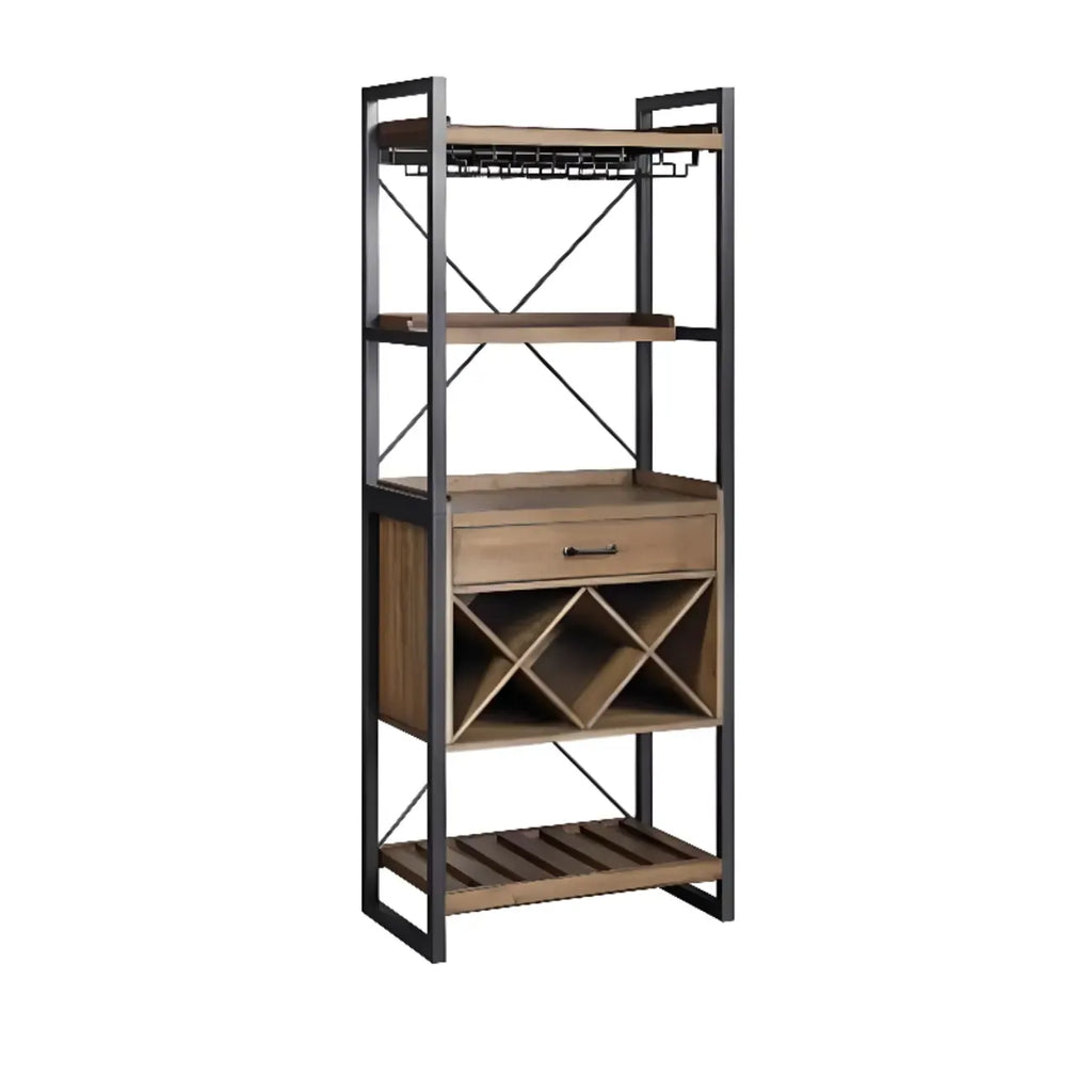 Brown Woodworking Unfixed Wine Bottle & Open Glass Rack with Shelf