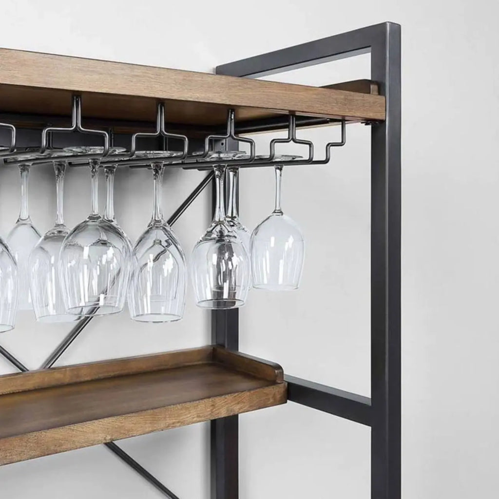 Brown Woodworking Unfixed Wine Bottle & Open Glass Rack with Shelf