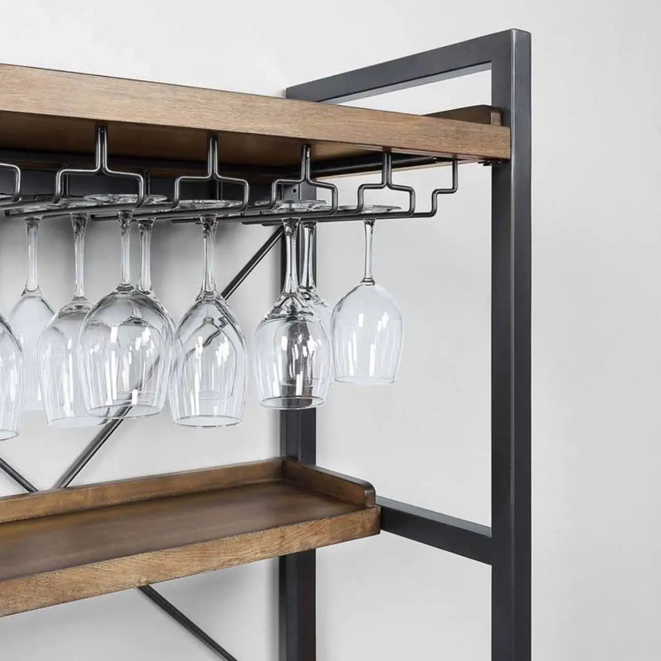 Brown Woodworking Unfixed Wine Bottle & Open Glass Rack with Shelf