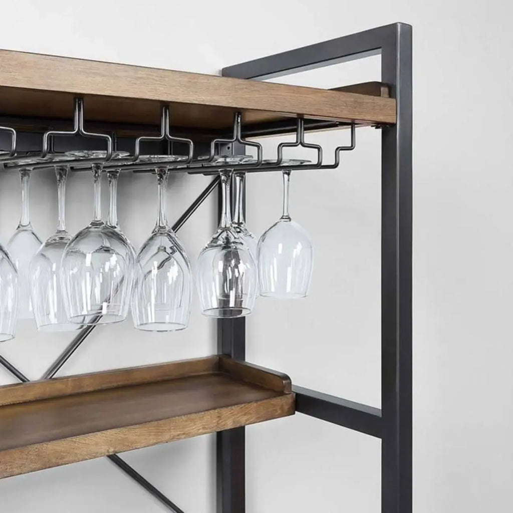 Brown Woodworking Unfixed Wine Bottle & Open Glass Rack with Shelf