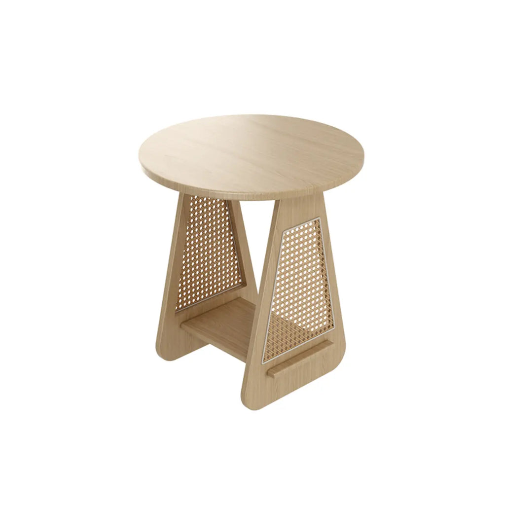 Mid-century Modern 2-tier Wood Side Table with Rattan Legs
