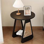 Mid-century Modern 2-tier Wood Side Table with Rattan Legs