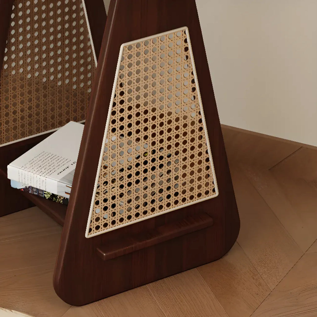 Mid-century Modern 2-tier Wood Side Table with Rattan Legs