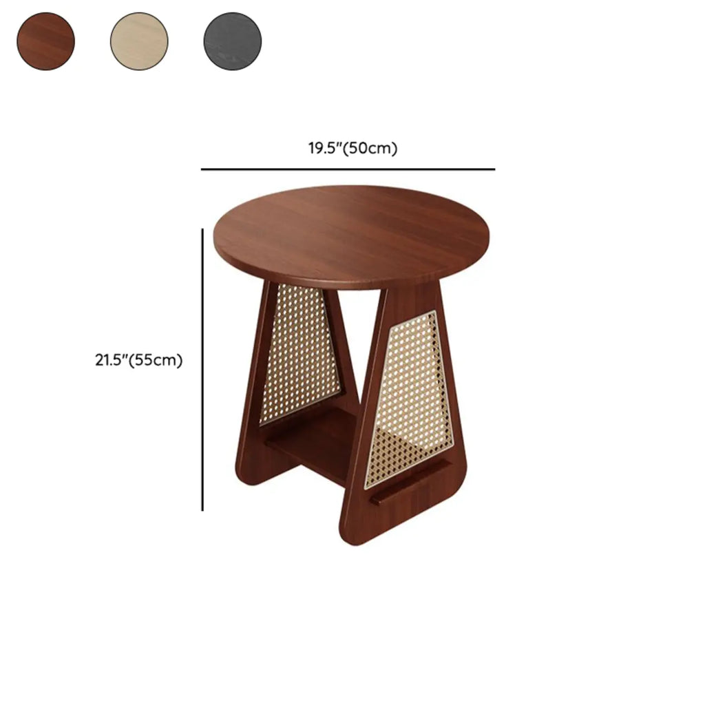 Mid-century Modern 2-tier Wood Side Table with Rattan Legs