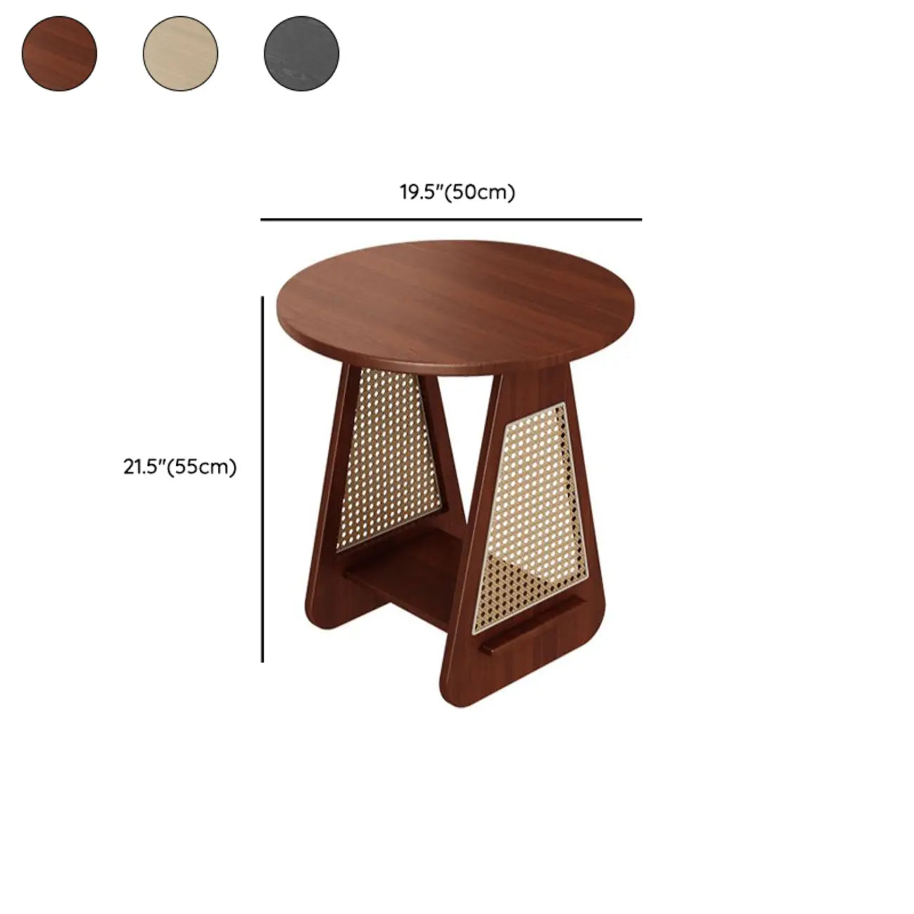 Mid-century Modern 2-tier Wood Side Table with Rattan Legs