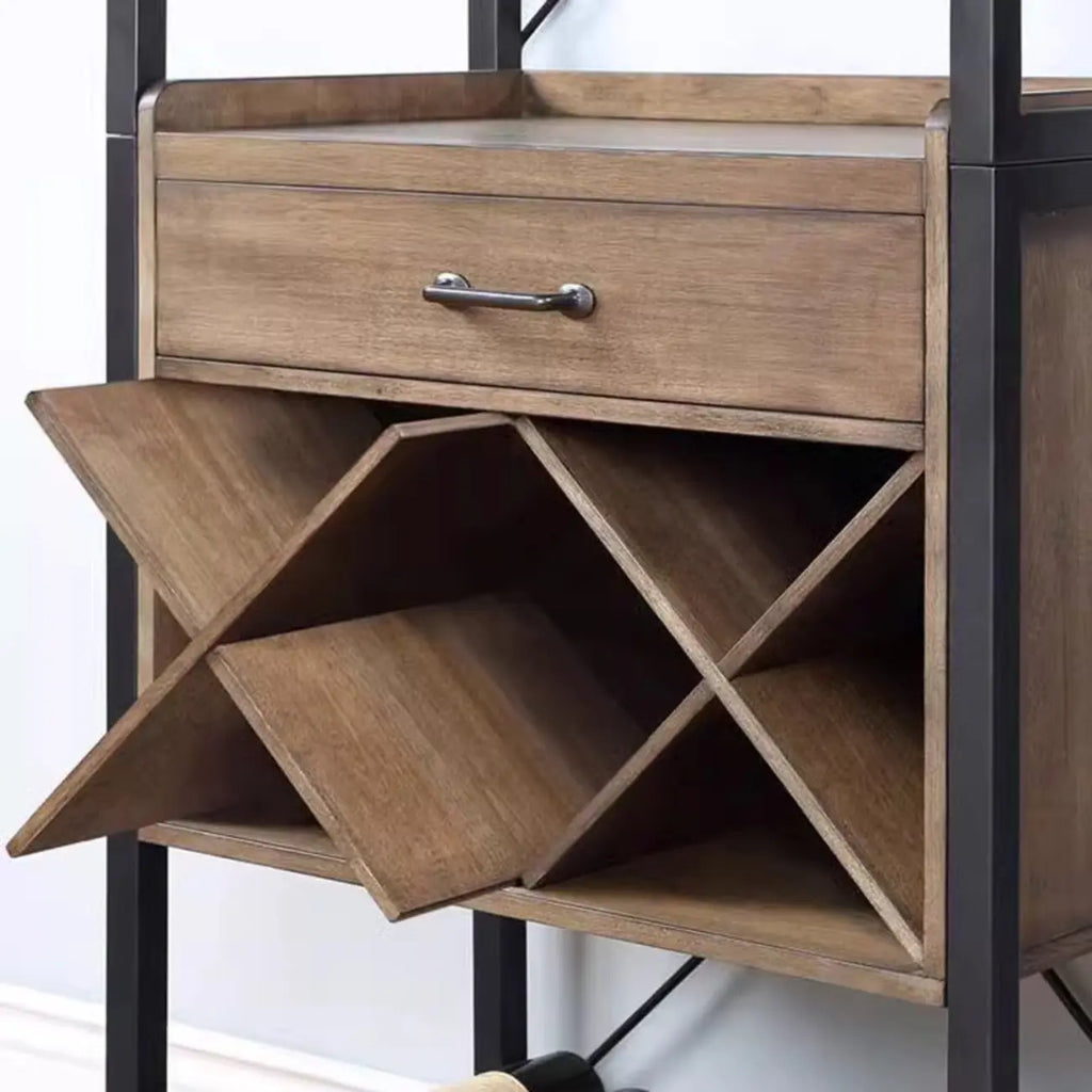 Brown Natural Wood Wine Bottle Glass Rack and Open Wine Rack