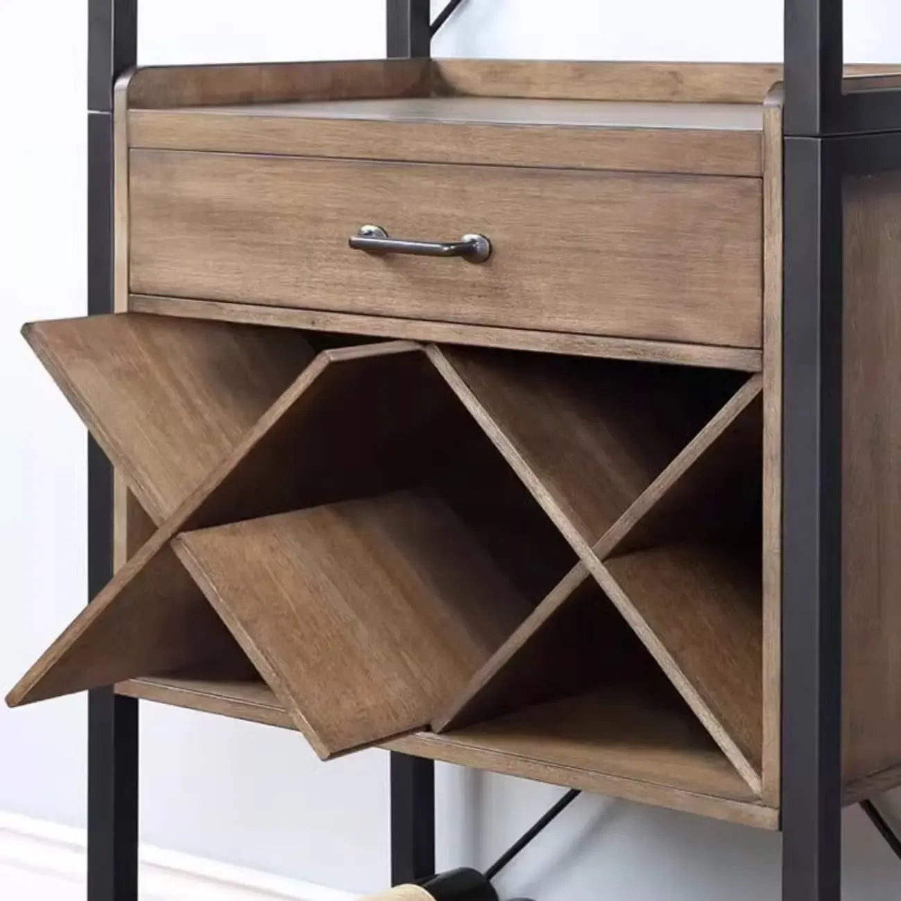 Brown Natural Wood Wine Bottle Glass Rack and Open Wine Rack