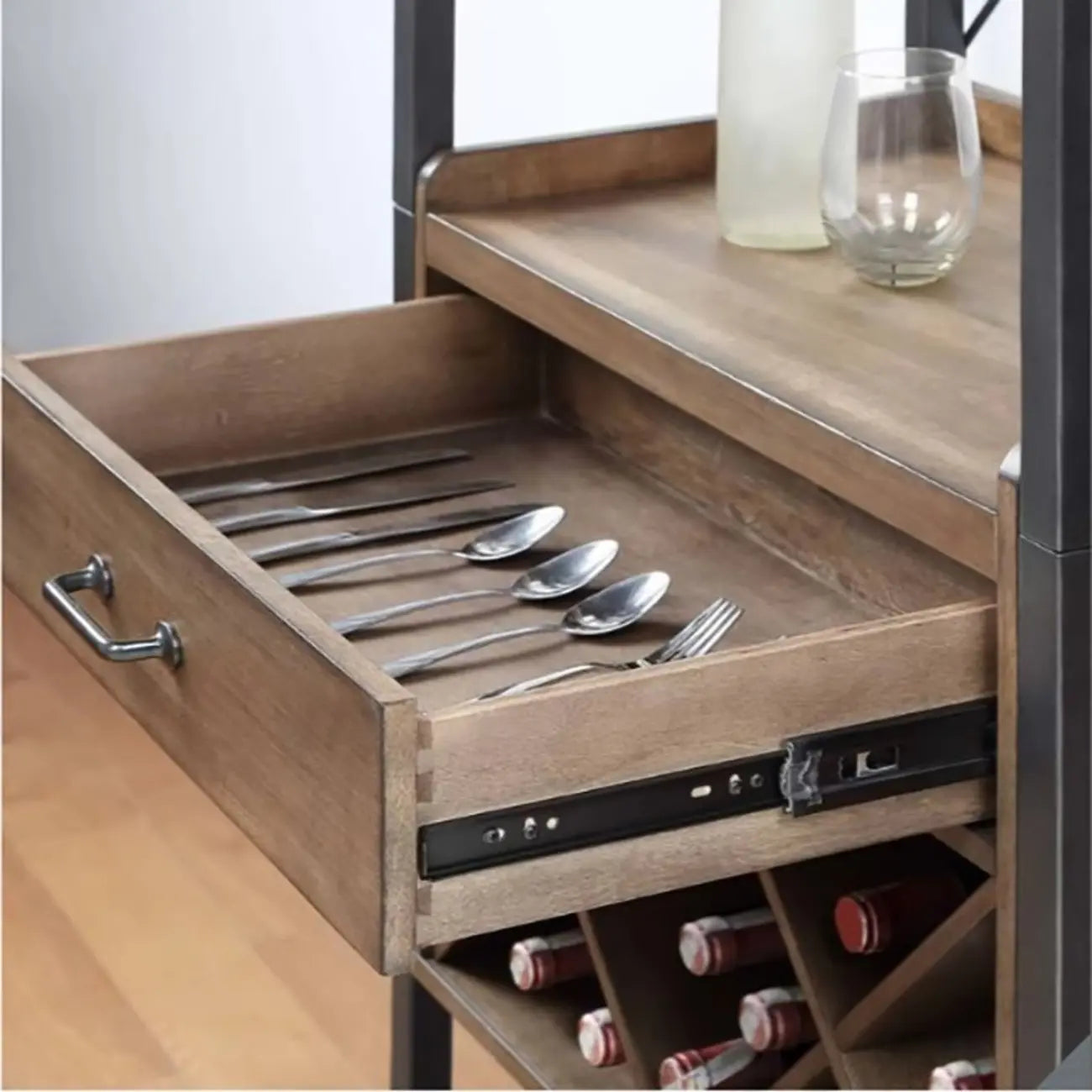 Brown Natural Wood Wine Bottle Glass Rack and Open Wine Rack