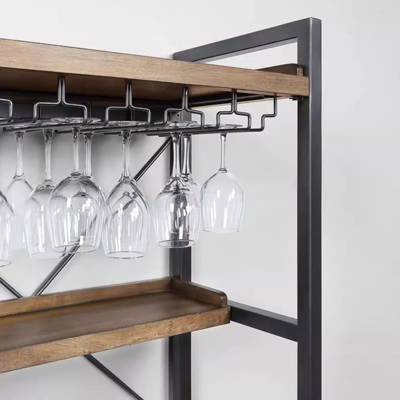 Brown Natural Wood Wine Bottle Glass Rack and Open Wine Rack