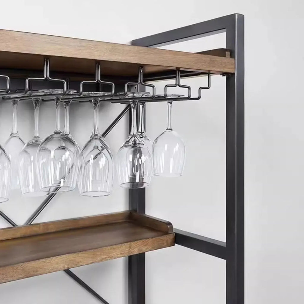 Brown Natural Wood Wine Bottle Glass Rack and Open Wine Rack
