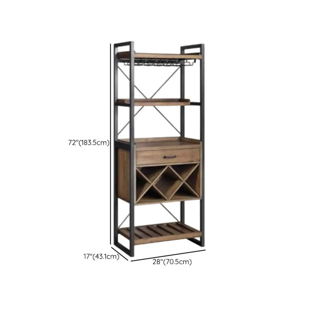 Brown Woodworking Unfixed Wine Bottle & Open Glass Rack with Shelf