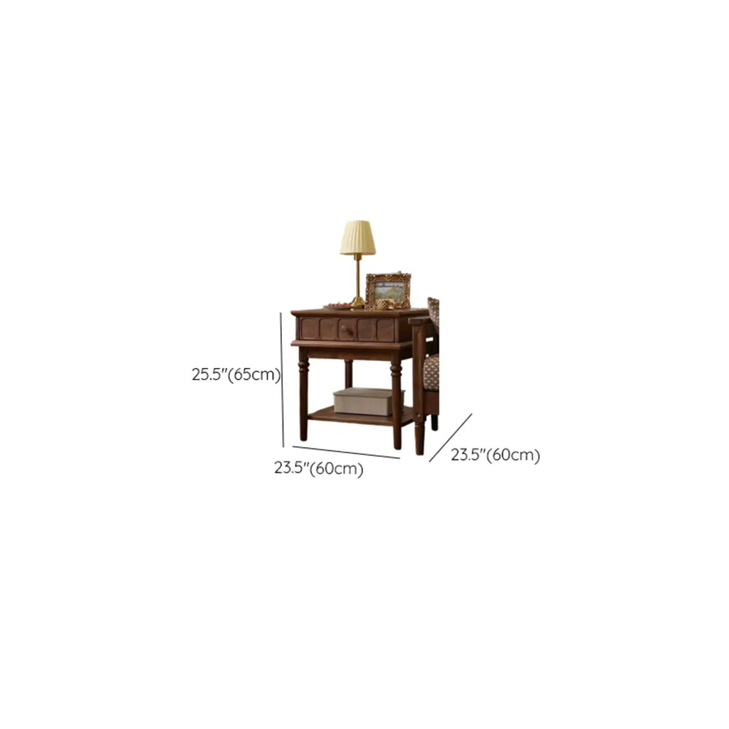 Mid-century Modern Square Walnut Wood End Table with Drawer