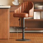 Mid-Century Modern Leather Bar Stool Swivel Adjustable Height