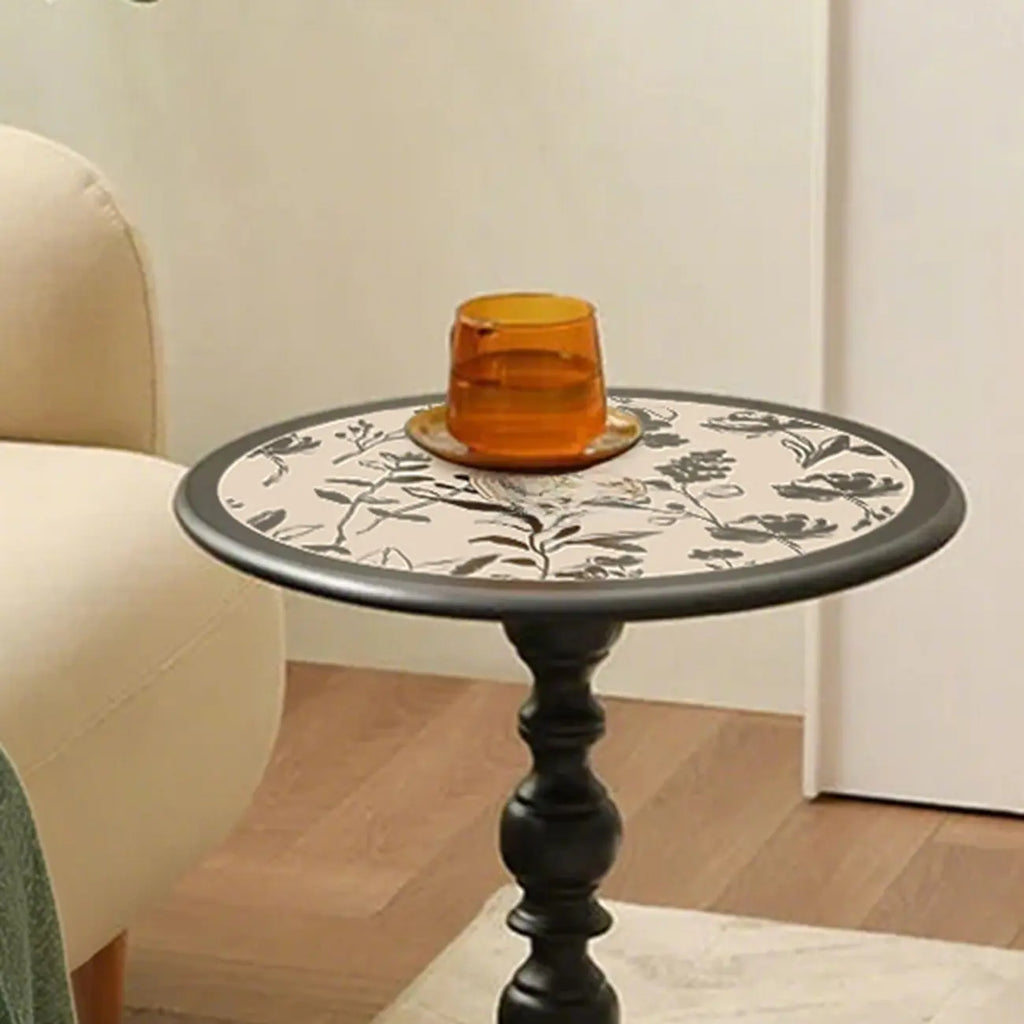 Modern Classic Iron Pedestal End Table Black-White