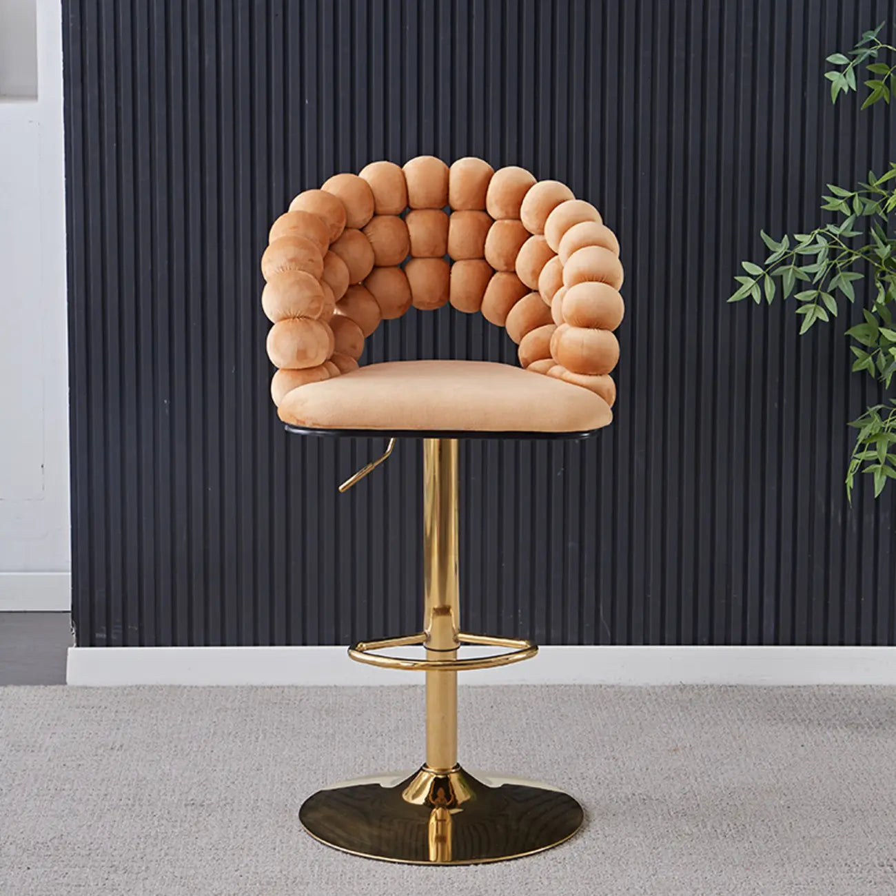 Glam Swivel Saddle Fabric Adjustable Height Bar Stool with Arms