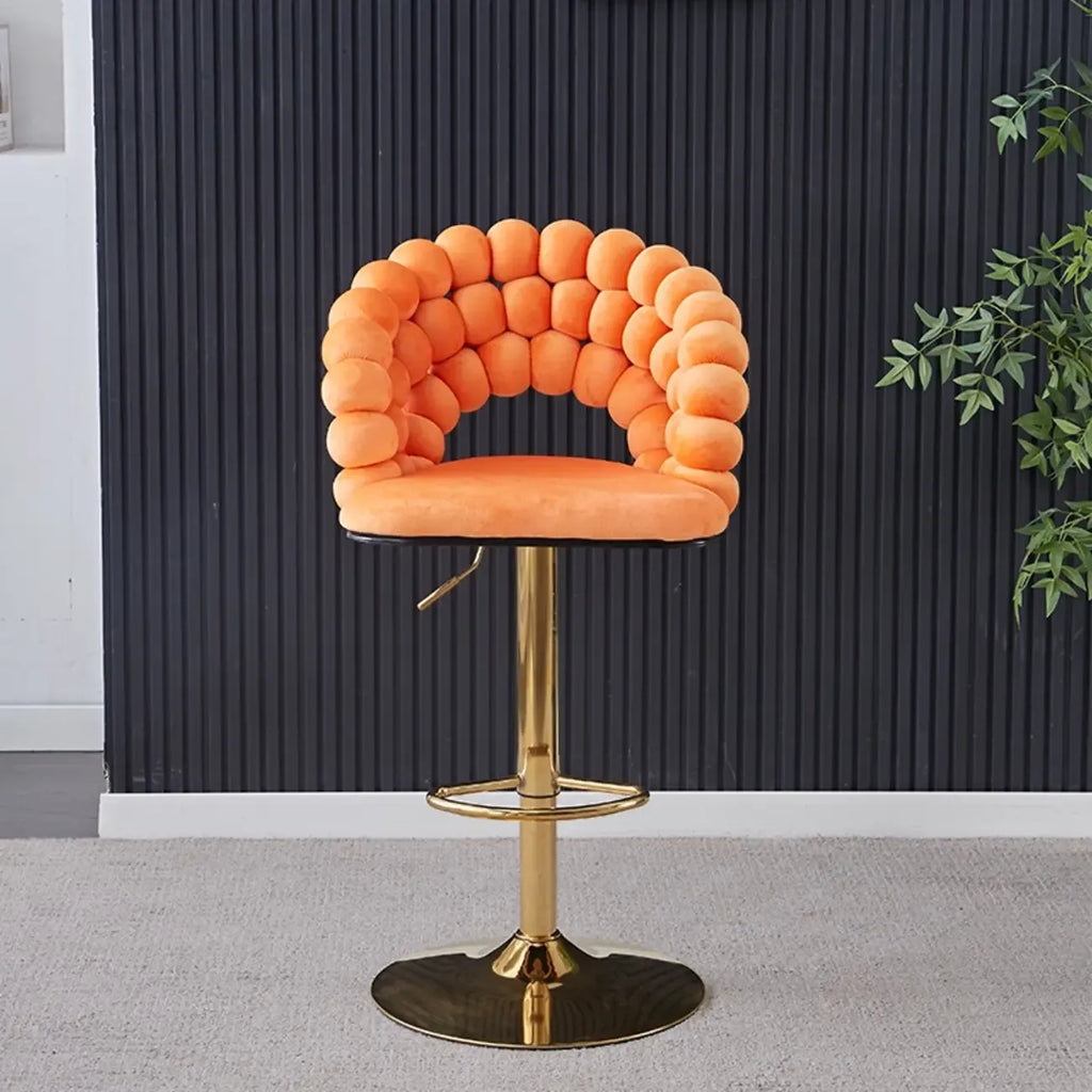 Glam Swivel Saddle Fabric Adjustable Height Bar Stool with Arms