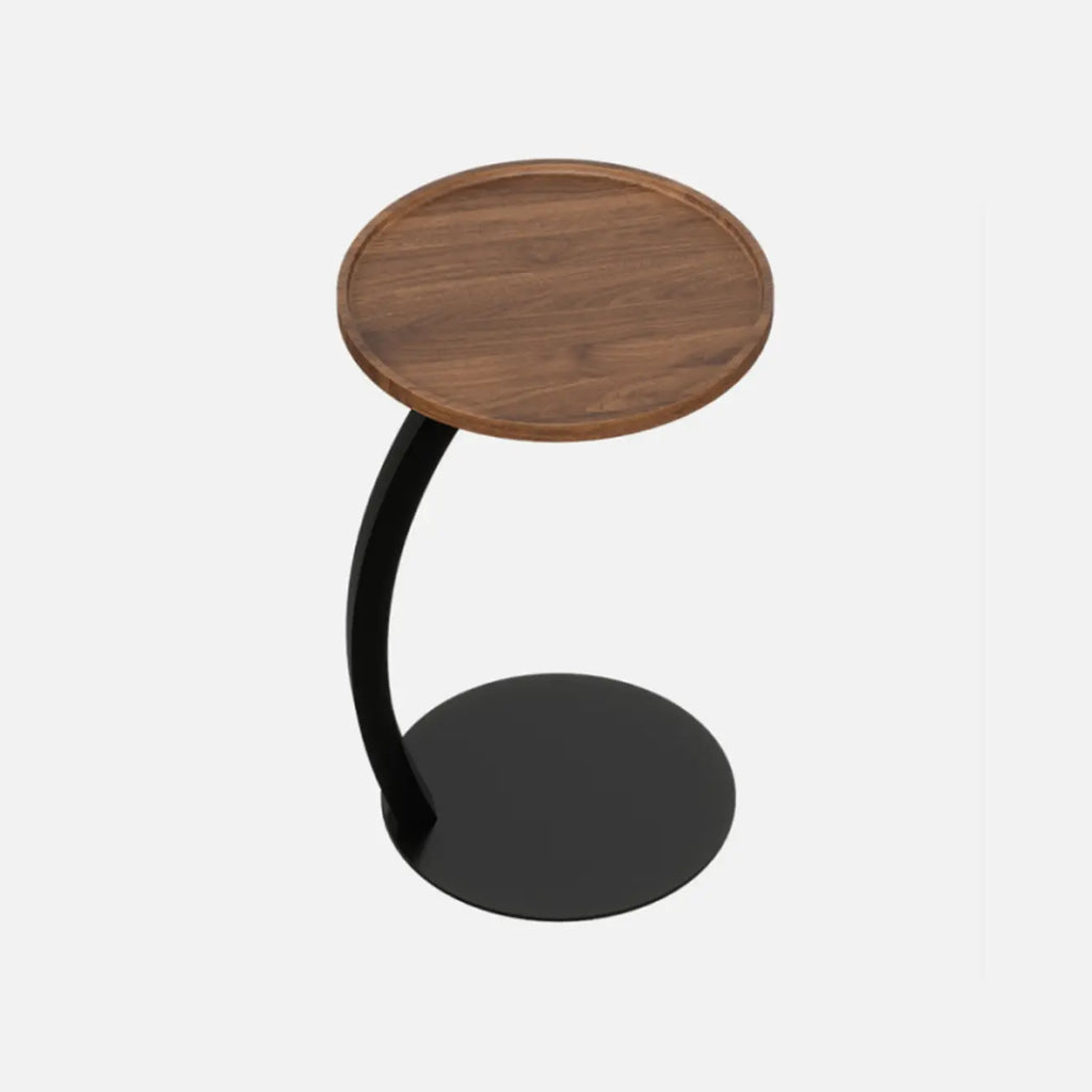 Living Room Brown Wood Top Metal C Shaped Side Table