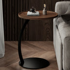 Living Room Brown Wood Top Metal C Shaped Side Table