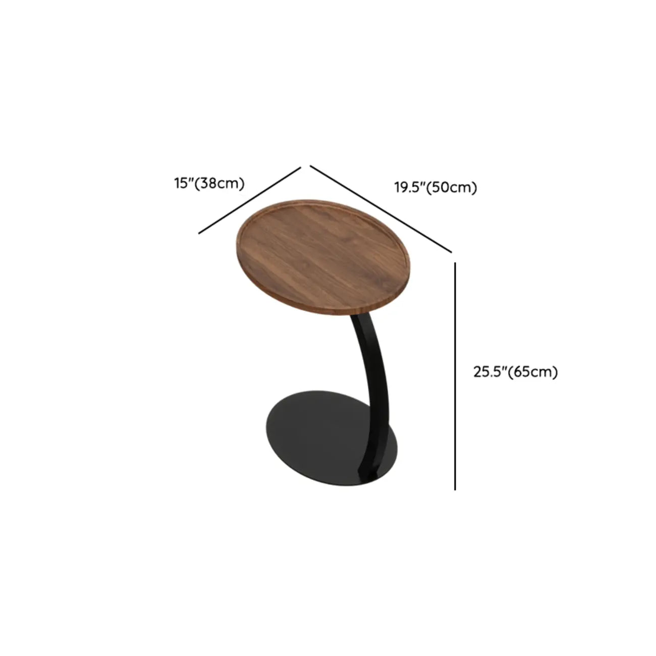Living Room Brown Wood Top Metal C Shaped Side Table