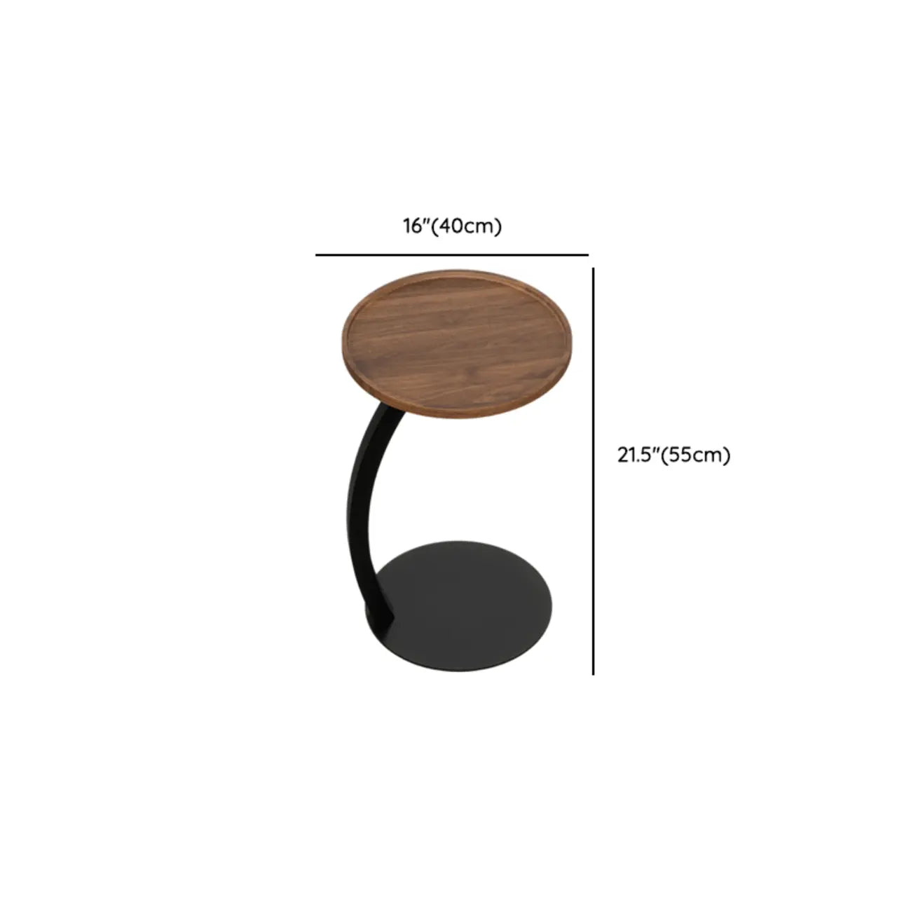 Living Room Brown Wood Top Metal C Shaped Side Table
