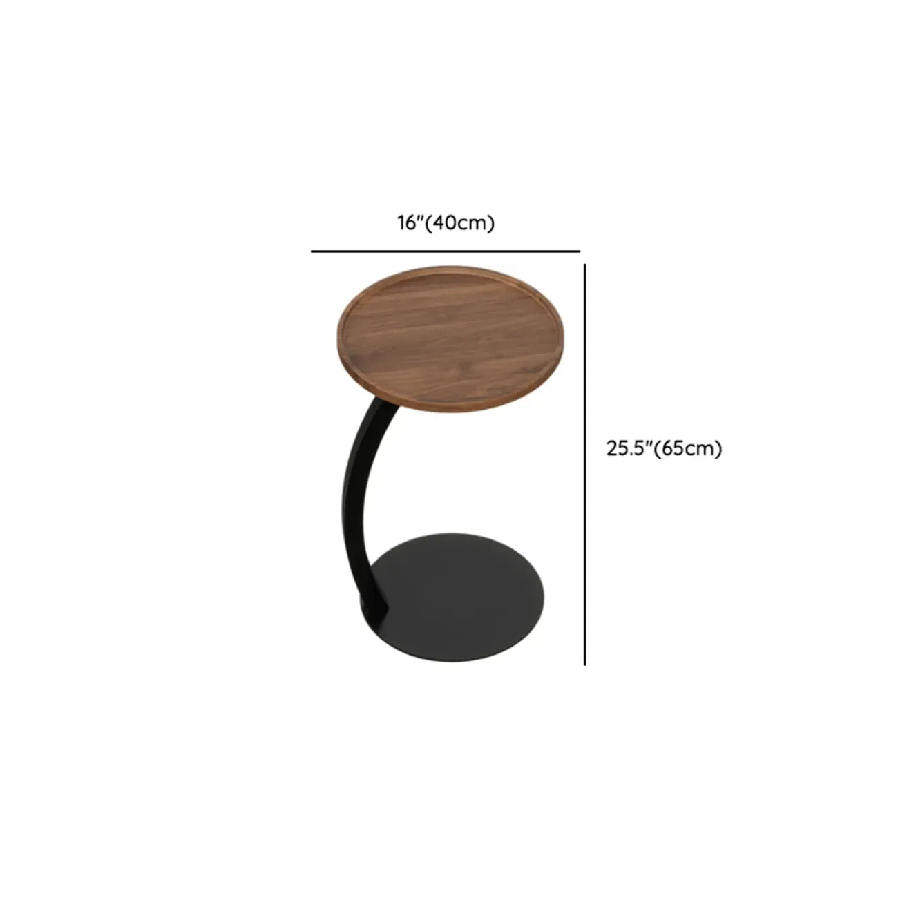 Living Room Brown Wood Top Metal C Shaped Side Table