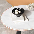 White Modern Stone Metal C Shaped Round Side Table