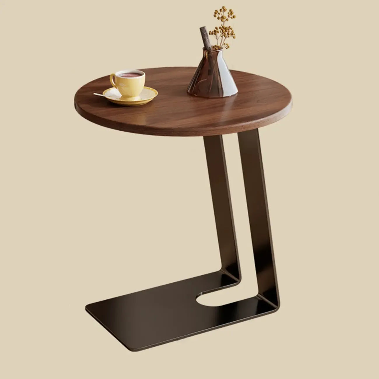 Minimalist Brown Rectangle Ash Wood C-shaped Side Table
