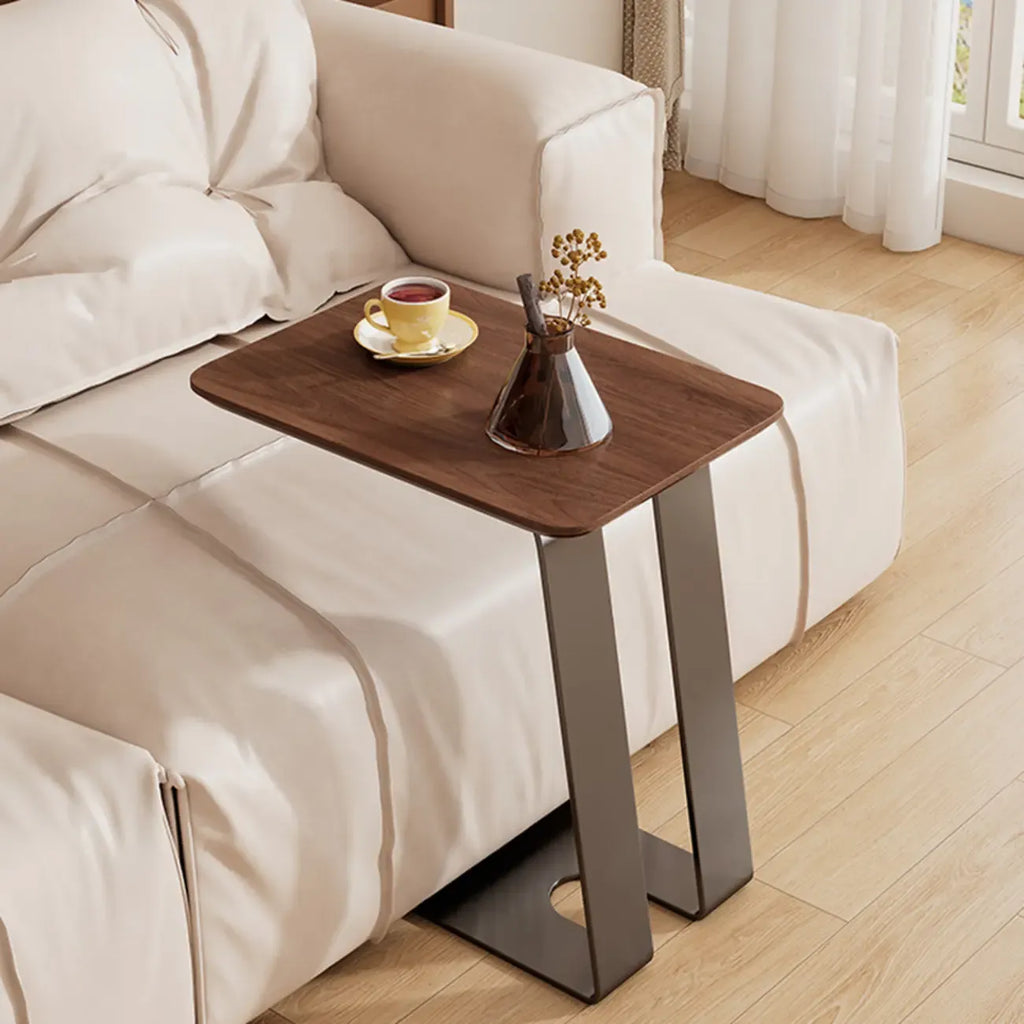 Minimalist Brown Rectangle Ash Wood C-shaped Side Table