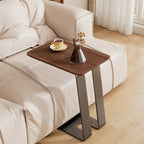 Minimalist Brown Rectangle Ash Wood C-shaped Side Table