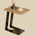 Minimalist Brown Rectangle Ash Wood C-shaped Side Table