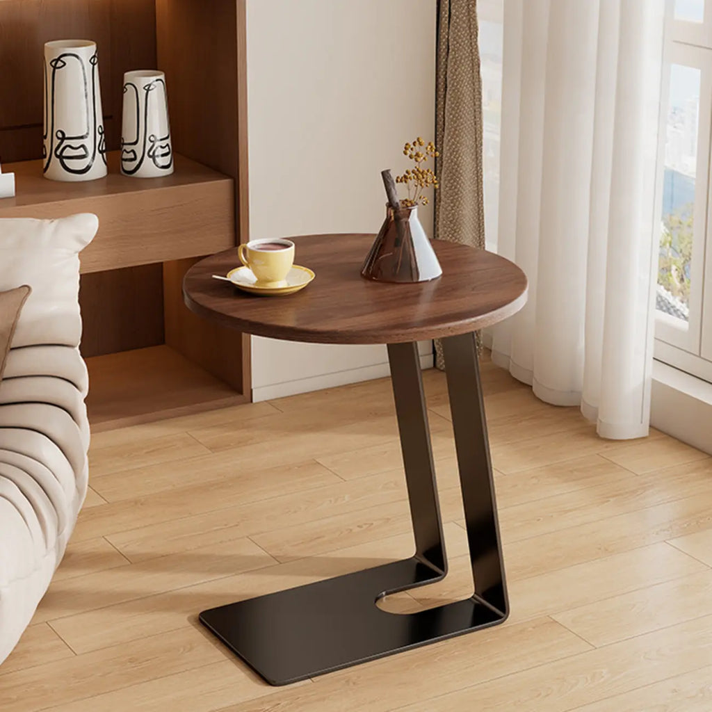 Minimalist Brown Rectangle Ash Wood C-shaped Side Table
