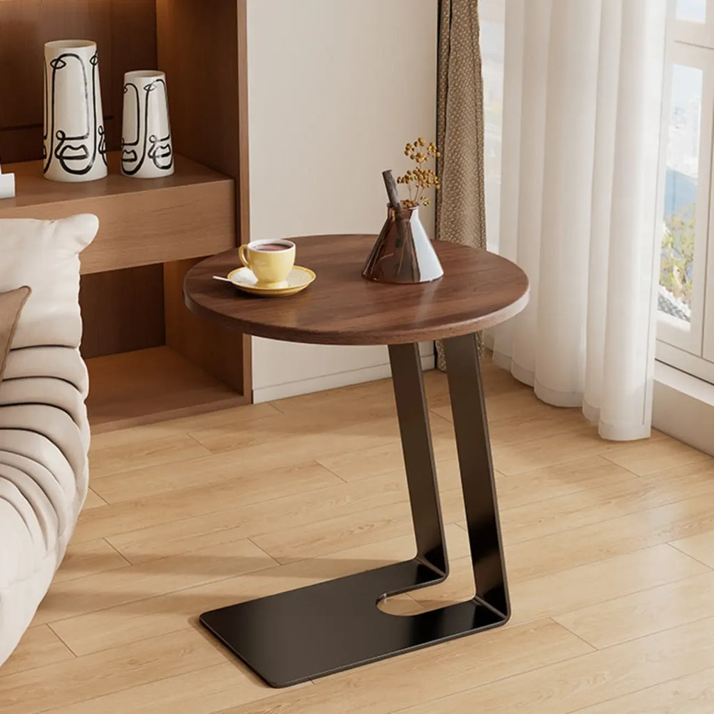 Minimalist Brown Rectangle Ash Wood C-shaped Side Table